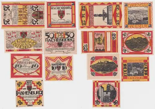 7 Banknoten Notgeld 10 bis 50 Pfennig Stadt Hachenburg 1921 (140398)