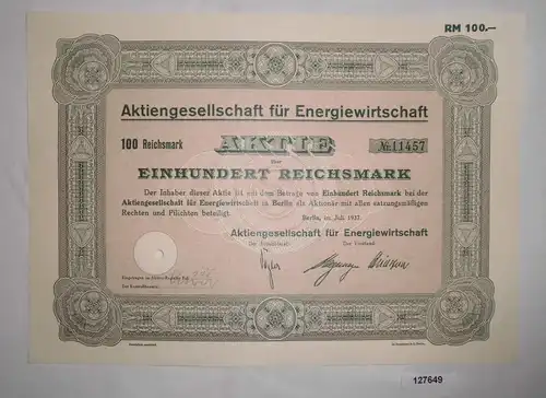 100 Mark Aktie Aktiengesellschaft für Energiewirtschaft Berlin 1937 (127649)