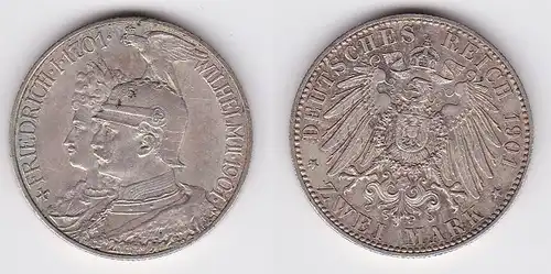2 Mark Silbermünze Preussen 200 Jahre Königreich 1901 Jäger 105  (123315)