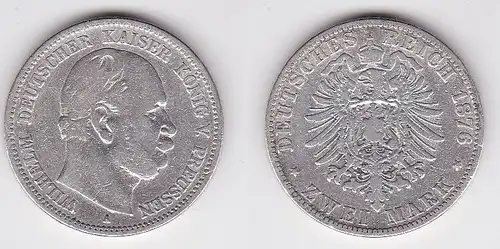 2 Mark Silbermünze Preussen Kaiser Wilhelm I. 1876 A Jäger 96  (122760)