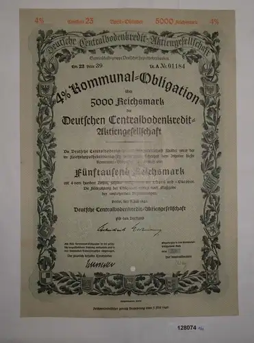 5000 Reichsmark Deutsche Centralbodenkredit AG Berlin 1941 (128074)