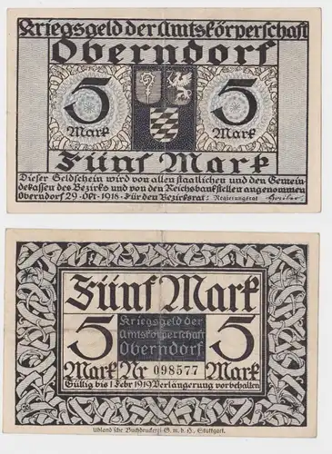 5 Mark Banknote Notgeld Amtskörperschaft Oberndorf 29.10.1918 (135051)