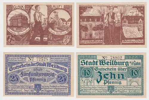 10 & 25 Pfennig Banknoten Notgeld Stadt Weilburg an der Lahn 1920 (137370)
