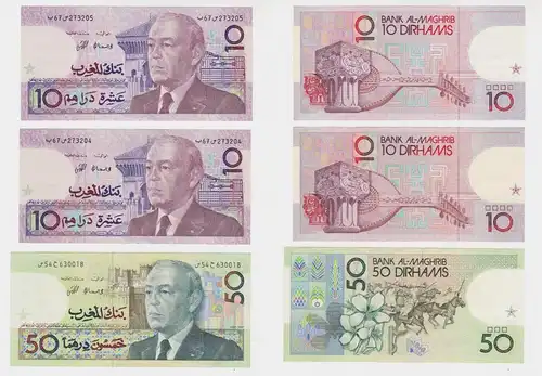 2 x 10, 50 Dirhams Banknoten Bank Al-Maghrib Marokko (138102)