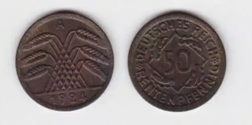 50 Rentenpfennig Messing Münze Weimarer Republik 1924 A Jäger 310 (130863)
