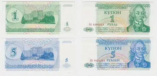 Transnistrien Pridnestrowien Banknoten 1 & 5 Rubel 1994 bankfrisch UNC (138116)