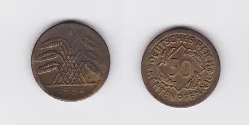 50 Rentenpfennig Messing Münze Weimarer Republik 1924 E Jäger 310 (127367)
