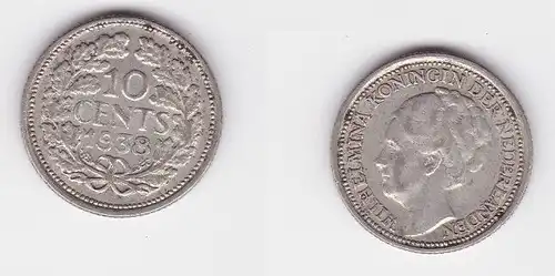 10 Cent Silber Münze Niederlande 1938 (126684)