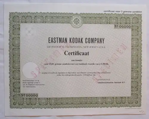 5 Stück x 2,50 Dollar Stammaktie Eastman Kodak Company Amsterdam (135701)