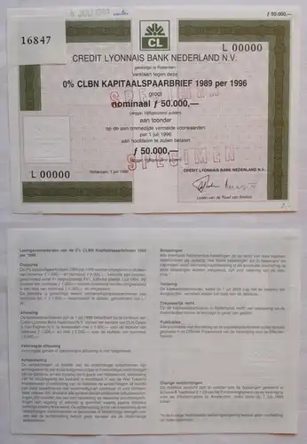 50.000 Gulden Aktie Kredit Lyonnais Bank Niederlande Rotterdam 1989 (139872)
