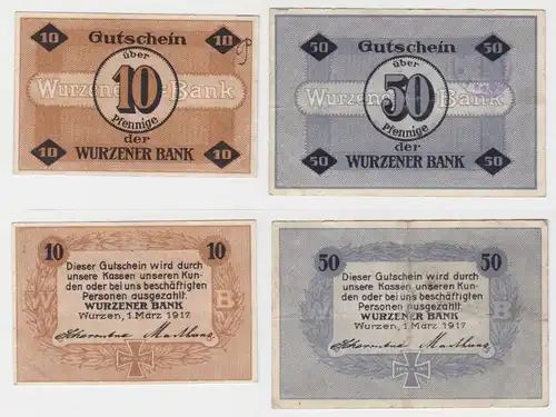 10 + 50 Pfennig Banknote Notgeld Wurzener Bank 1. März 1917 (136338)