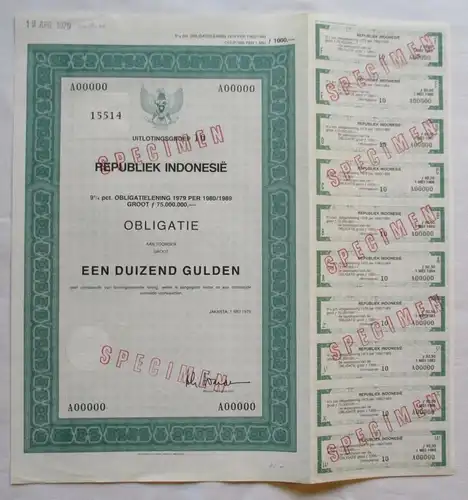 1.000 Gulden Aktie Republik Indonesien Jakarta 01.05.1979 (132263)