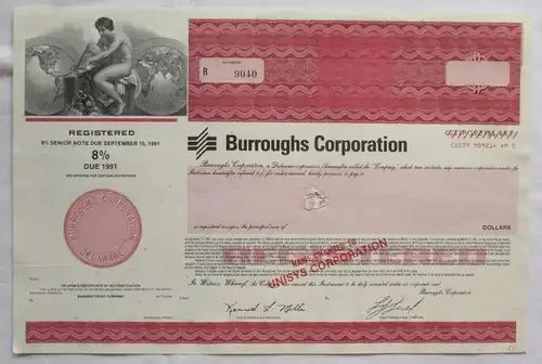 8% Senior Note Aktie Burroughs Corporation USA 1991 (126810)