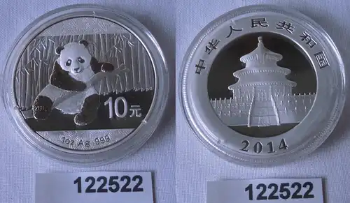 10 Yuan Silber Münze China Panda 1 Unze Feinsilber 2014 Stgl. (122522)