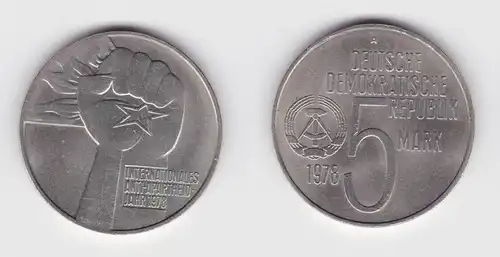 DDR Gedenk Münze 5 Mark Anti Apartheid Jahr 1978 Stempelglanz (136865)