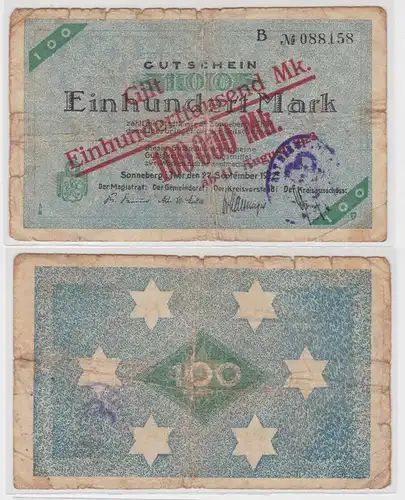 100000 Mark Banknote Sonneberg in Thüringen 1923 Überdruck (136493)