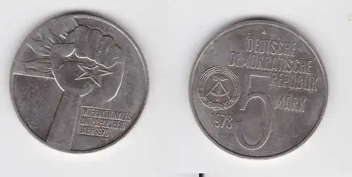 DDR Gedenk Münze 5 Mark Anti Apartheid Jahr 1978 vz (136980)