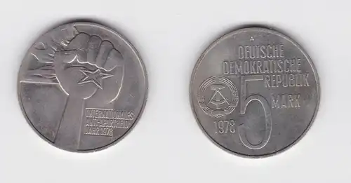 DDR Gedenk Münze 5 Mark Anti Apartheid Jahr 1978 vz (136705)