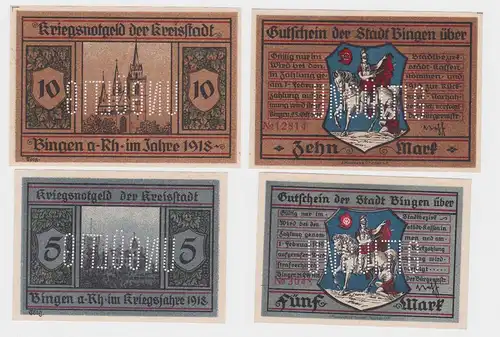 5 & 10 Mark Banknoten Notgeld Stadt Bingen 25.10.1918 (122018)