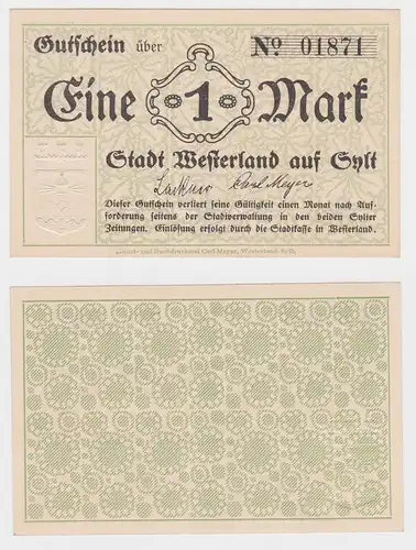 1 Mark Banknote Notgeld Stadt Westerland auf Sylt um 1920 (122366)