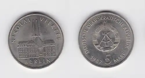 DDR Gedenk Münze 5 Mark Berlin Nikolai Viertel 1987 Stempelglanz (136499)