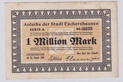 1 Million Mark Banknote Inflation Stadt Eschershausen 23.08.1923 (125905)
