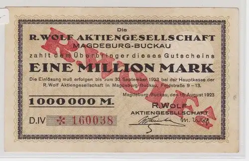1 Million  Mark Banknote Magdeburg Buckau R.Wolf Ak 15.8.1923 (130126)