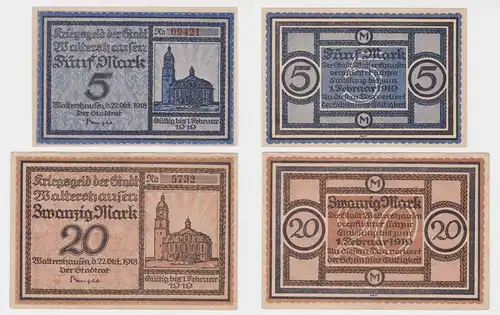 5 + 20 Mark Banknote Großnotgeld Stadt Waltershausen 22.10.1918 (137718)