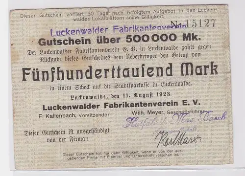 500000 Mark Banknote Luckenwalder Fabkrikantenverein e.V. 11.8.1923 (122311)