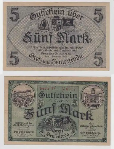 5 Mark Banknote Großnotgeld Städte Greiz und Zeulenroda 1.11.1918 (137528)