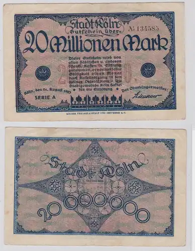 20 Mio Mark Banknote Inflation Notgeld Stadt Köln 24. August 1923 (137846)