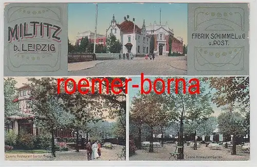 72810 Mehrbild Ak Miltitz b. Leipzig Fabrik Schimmel + Casiono Restaurant 1912