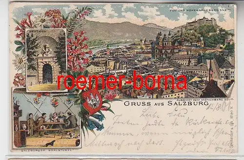 77087 Ak Lithografie Gruss aus Salzburg Festung, Neuthor, Bräustübel 1901