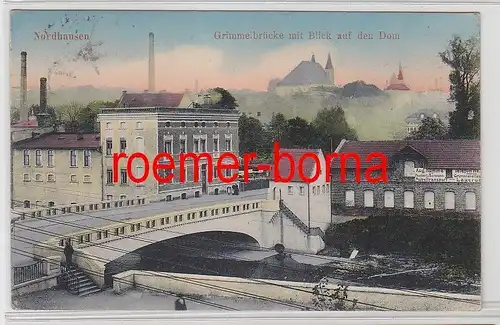 76431 Ak Nordhausen Grimmebrücke mit Blick auf den Dom 1917