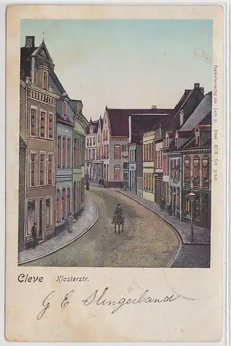 94355 Ak Cleve - Straßenansicht Klosterstraße gemalt, leuchtende Fenster, 1901