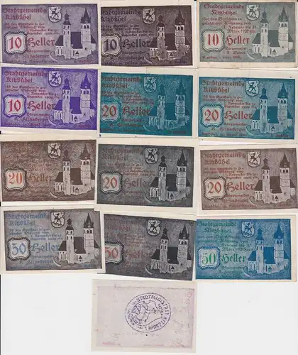 13 Banknoten 10 bis 50 Heller Notgeld Stadtgemeinde Kitzbühel 1920 (142280)