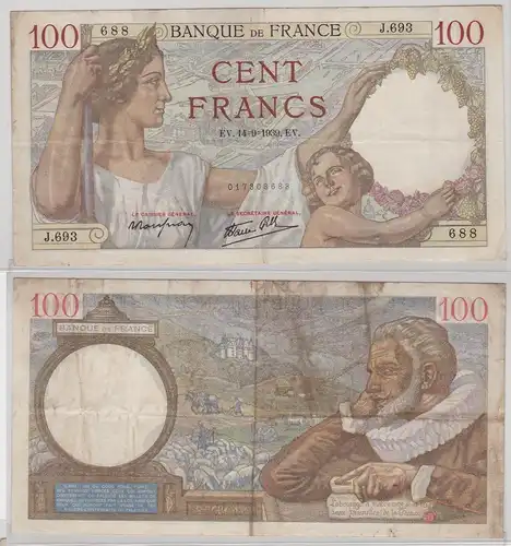 100 Franc Banknote Frankreich 1939 Pick 94 (152035)