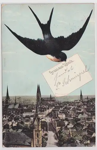 35576 Schwalben AK Gruss aus Lübeck, Stadtpanorama 1907