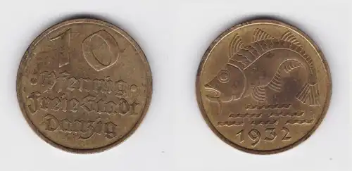 10 Pfennig Messing Münze Danzig 1932 Dorsch Jäger D 13 (156349)