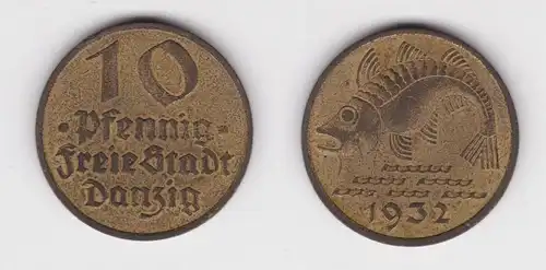 10 Pfennig Messing Münze Danzig 1932 Dorsch Jäger D 13 (156367)