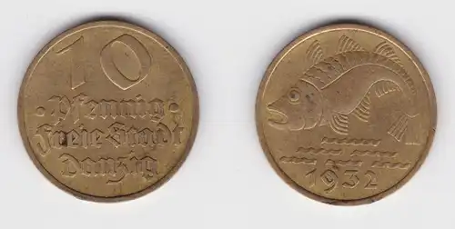 10 Pfennig Messing Münze Danzig 1932 Dorsch Jäger D 13 (156311)