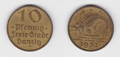 10 Pfennig Messing Münze Danzig 1932 Dorsch Jäger D 13 ss (156362)