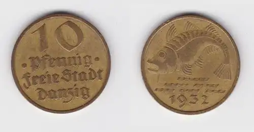10 Pfennig Messing Münze Danzig 1932 Dorsch Jäger D 13 (156331)