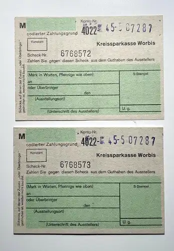 7 x DDR Schecks der Kreissparkasse Worbis 1989 (154549)