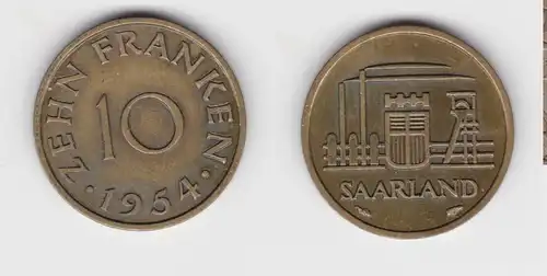 10 Franken Messing Münze Saarland 1954 (155618)