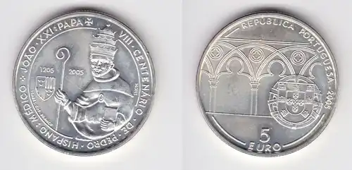 5 Euro Silbermünze 2005 Portugal 800. Geburtstag Papst Johannes XXI. (155624)
