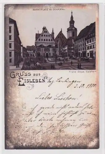 906131 Ak Lithographie Gruss aus Eisleben Marktplatz mit Denkmal 1900