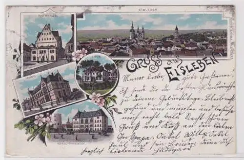 84039 Ak Lithographie Gruss aus Eisleben Loge, Gymnasium usw. 1900