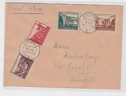907536 Brief Einschreiben SBZ Thüringen W Zd Zusammendruck Erfurt - Leipzig 1946