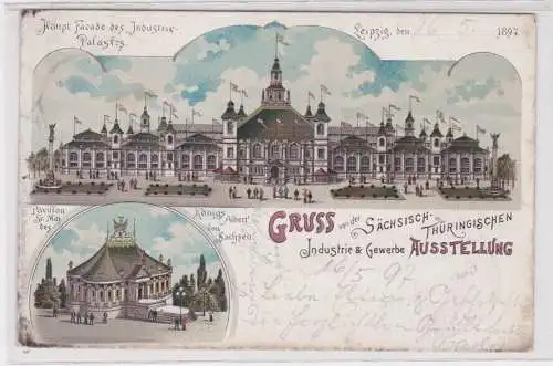 39358 Ak Gruß von der sächs. thür. Industrie & Gewerbe Ausstellung Leipzig 1897